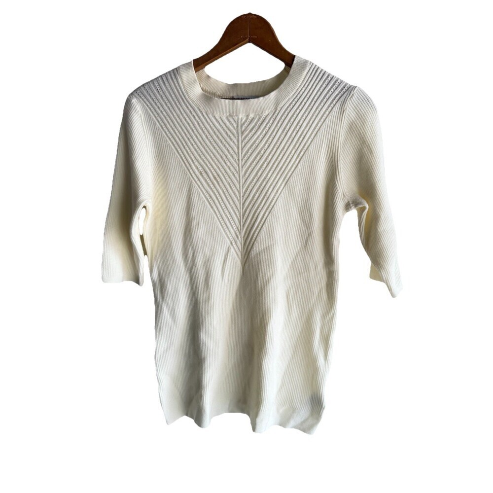 Liverpool Los Angeles Elbow Sleeve Crew Neck Sweater Womens Large Cream Knit